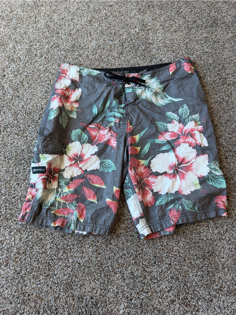 Vintage O'Neill Mens 36 Y2K Hibiscus Floral Board Shorts Hawaiian Surf Swim